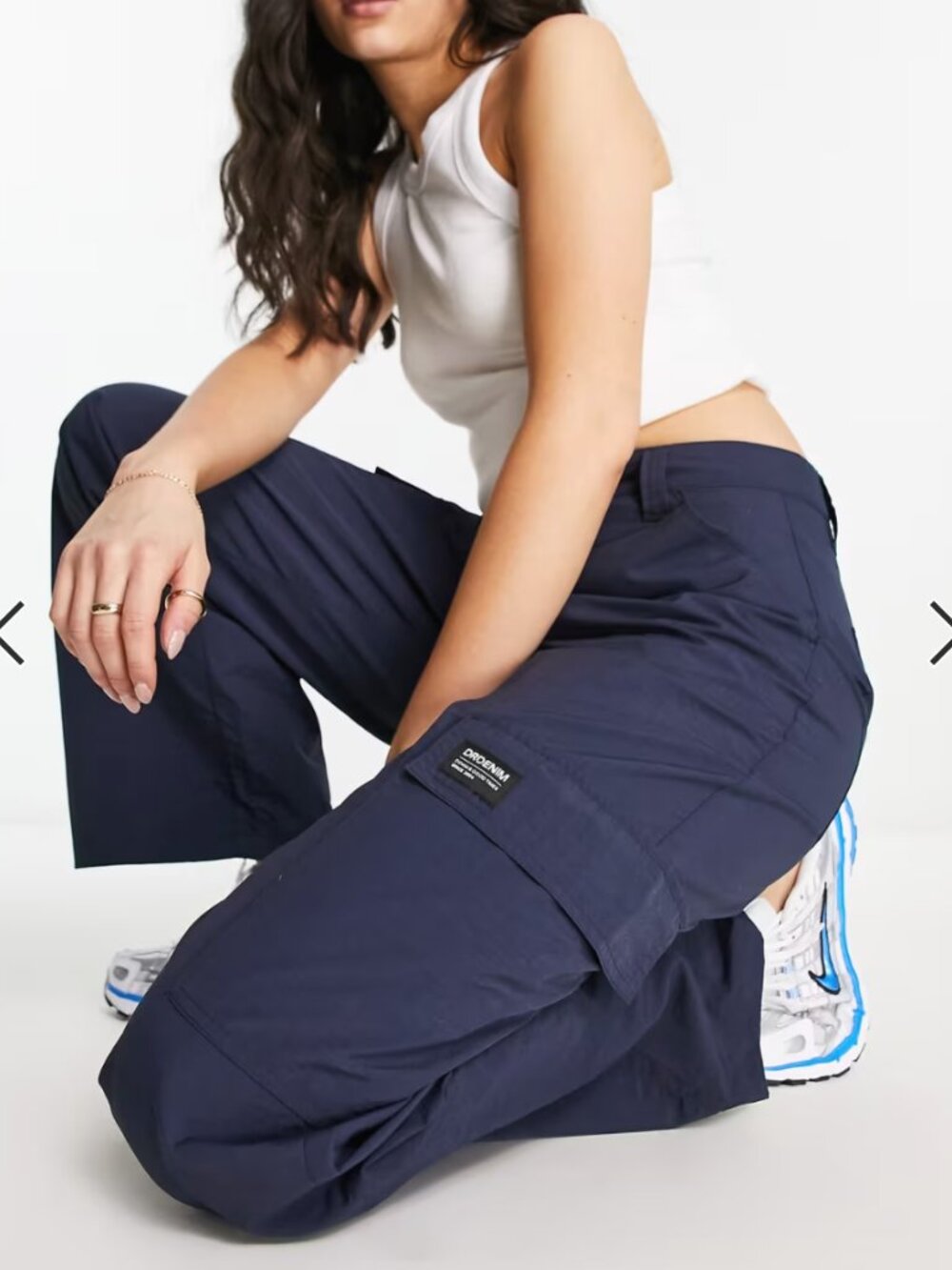ASOS DR Denim Donna Cargo High Waisted Pant in Navy Chrome Lightweight sz M